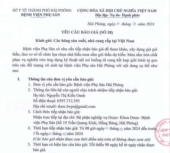 Yêu cầu báo giá (số 20)Tin tức bệnh viện