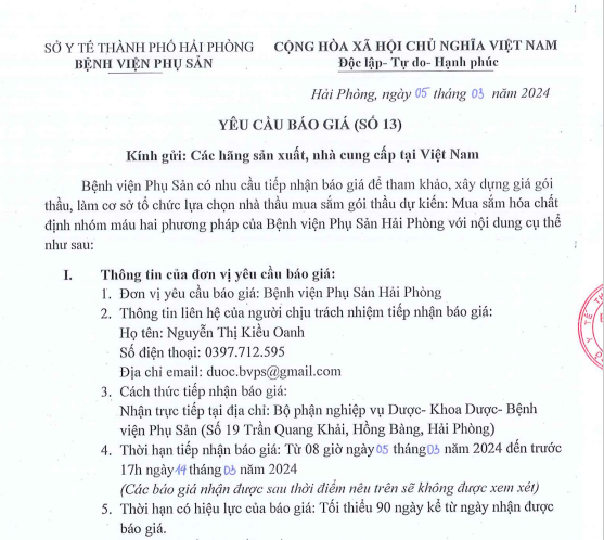 Yêu cầu báo giá (số 13)Tin tức bệnh viện