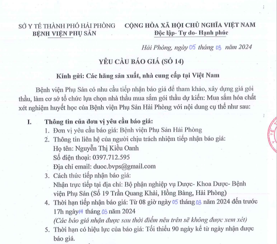 Yêu cầu báo giá (số 14)Tin tức bệnh viện