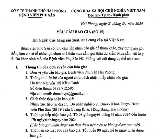 Yêu cầu báo giá (số 15)Tin tức bệnh viện