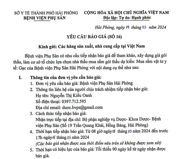 Yêu cầu báo giá (số 16)Tin tức bệnh viện