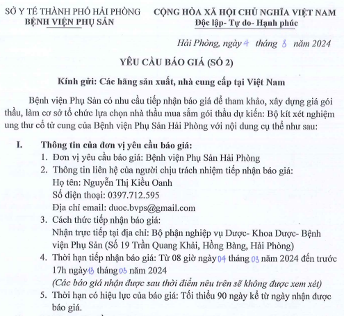 Yêu cầu báo giá (số 2)Tin tức bệnh viện