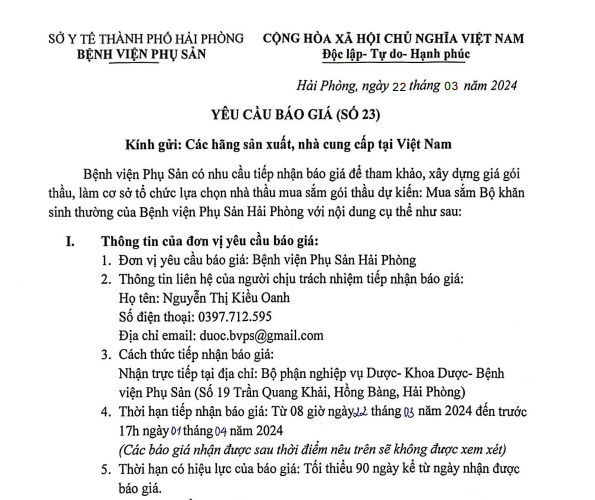 Yêu cầu báo giá (số 23)Tin tức bệnh viện