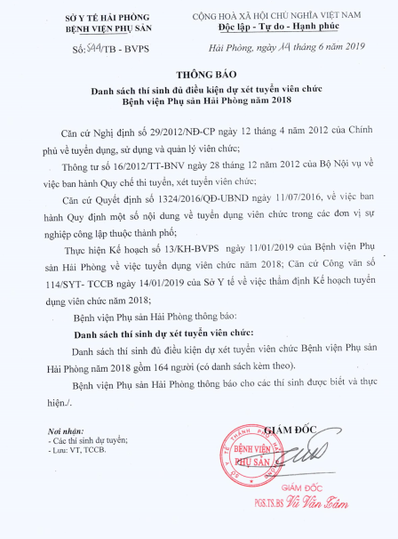 THÔNG BÁO KẾT QUẢ TUYỂN DỤNG VIÊN CHỨC NĂM 2018