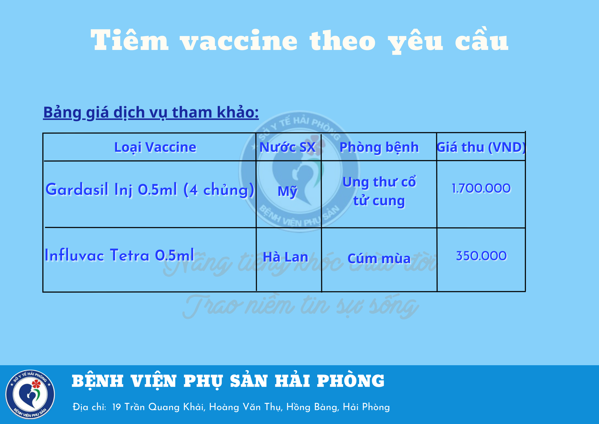 BỆNH VIỆN PHỤ SẢN HẢI PHÒNG TRIỂN KHAI DỊCH VỤ TIÊM VACCINE PHÒNG BỆNH PHỤC VỤ NGƯỜI DÂN THÀNH PHỐ.Tin tức bệnh viện